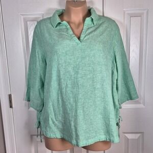 Isaac Mizrahi linen blend top mint green half sleeve womens plus size 3X